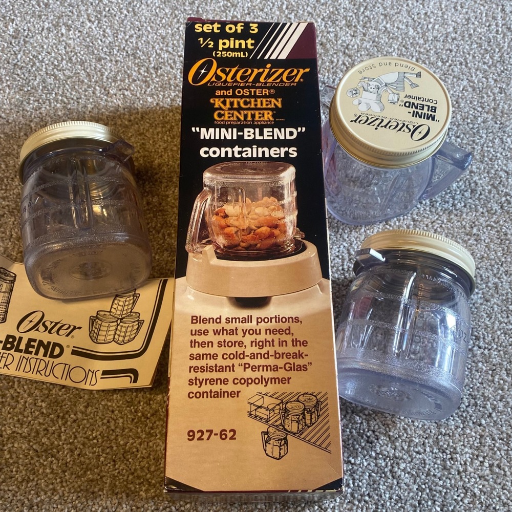 Vintage Osterizer Mini-Blend‎ 8oz Containers Set of 3 Perma-Glas Jars 1/2 pt1982